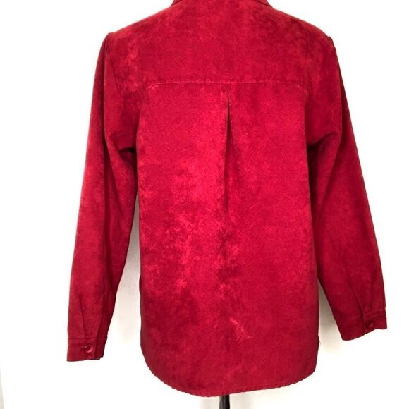 Studio Works RED Faux Suede Button-Down Shirt Top - Picture 3 of 8